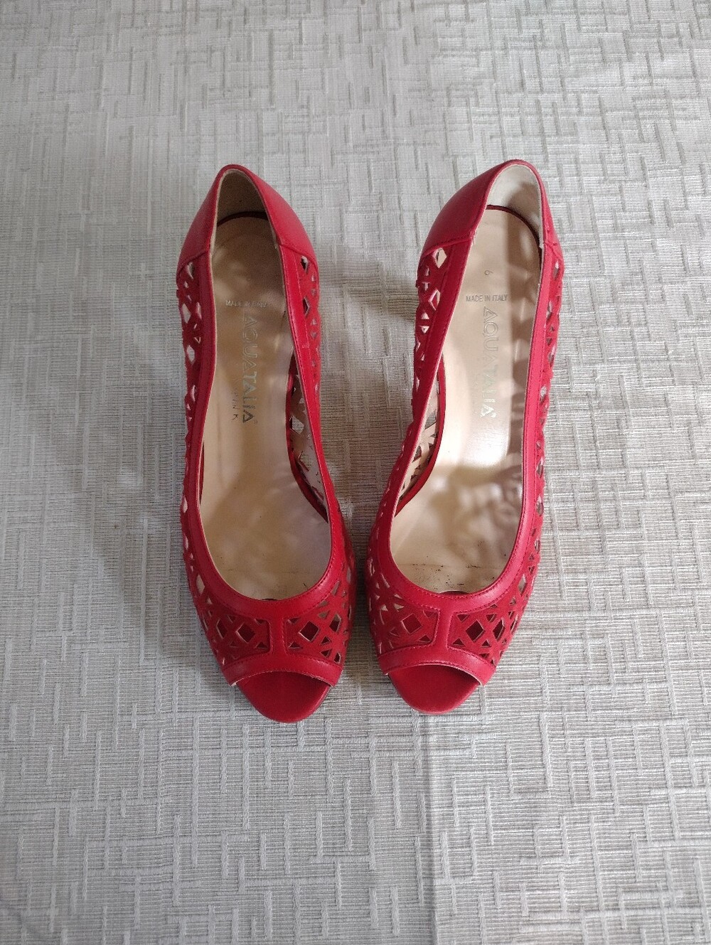 Aquatalia Womens Shoes Heels Laser Cut Suede Open Toe Red Size 6